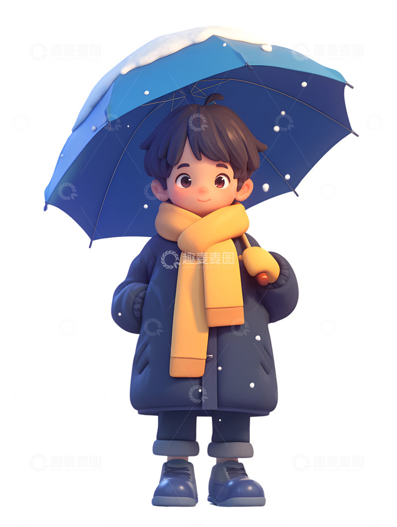 高清大图下载【趣麦麦图】冬季打雨伞的小孩