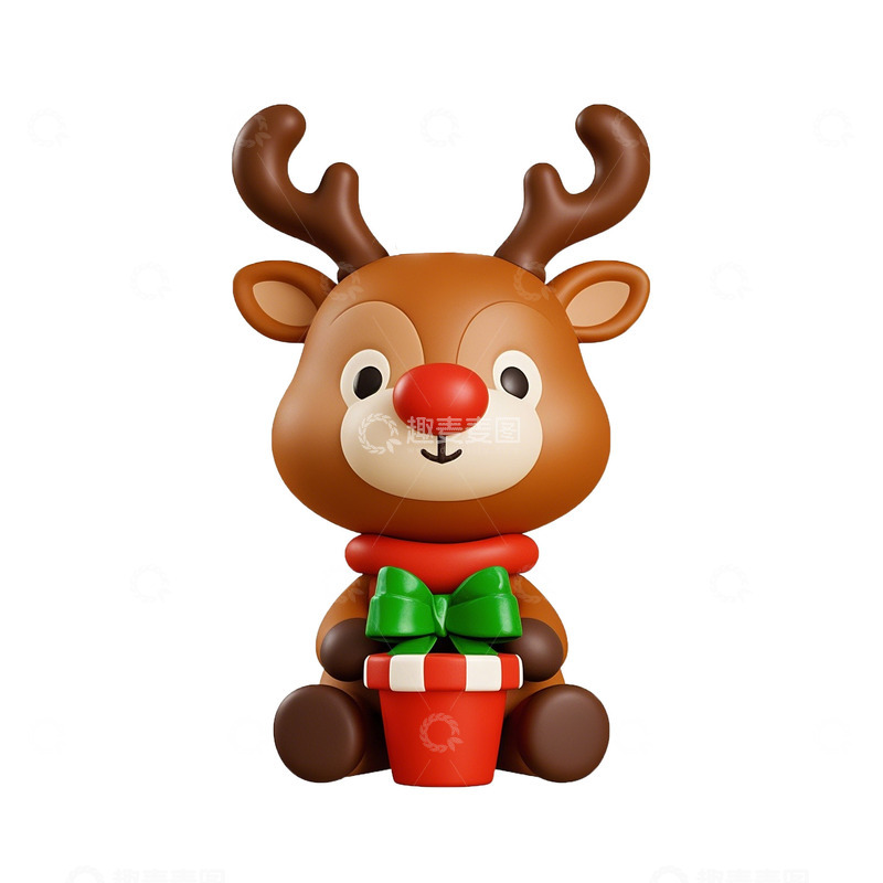 高清大图下载【趣麦麦图】圣诞树驯鹿麋鹿素材3d卡通可爱立体