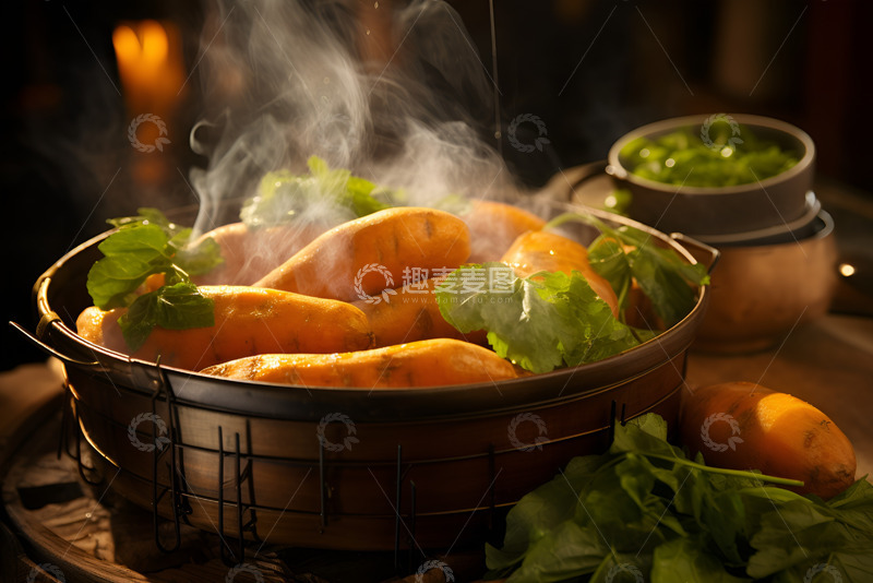 高清大图下载【趣麦麦图】蒸笼里的红薯