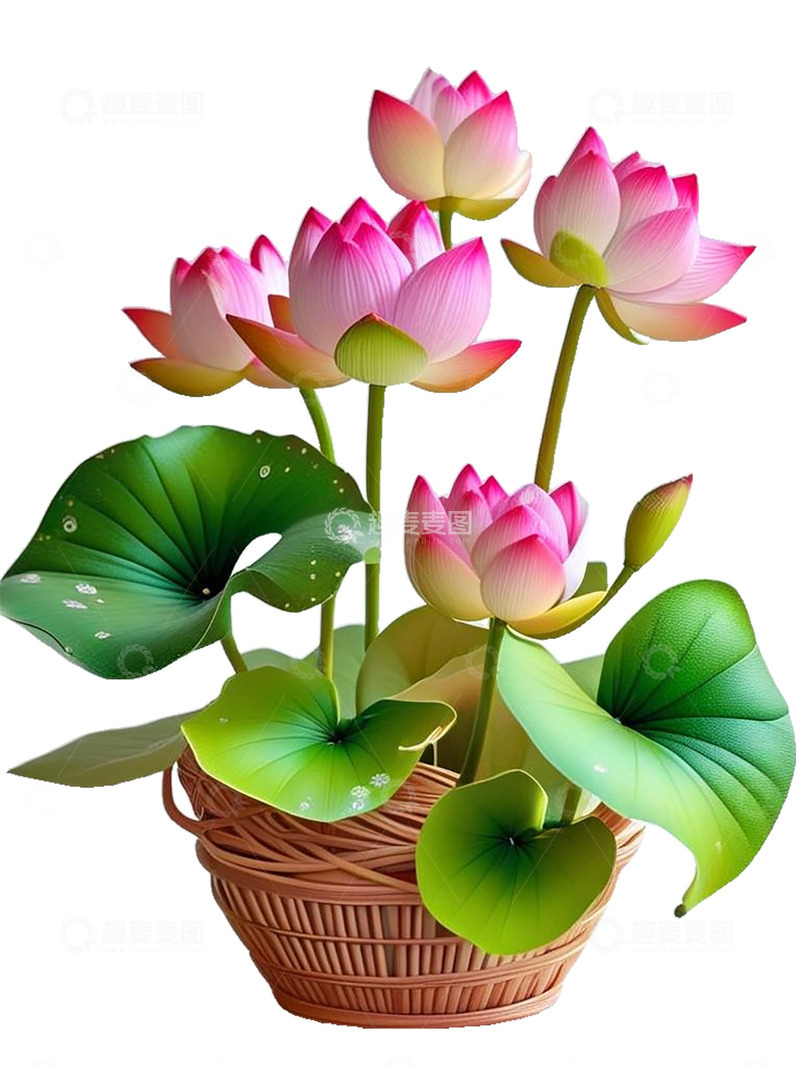 高清大图下载【趣麦麦图】夏季花篮荷花盆景卡通素材图片