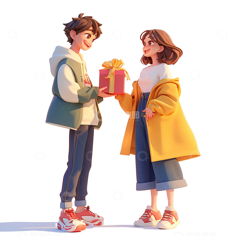 卡通简约送礼物的情侣
