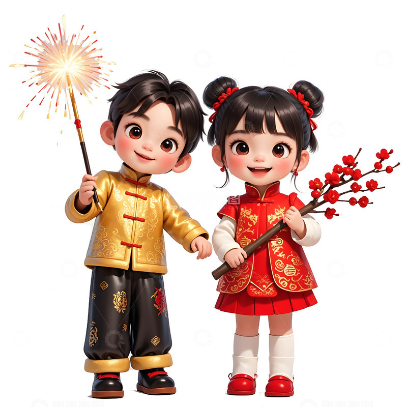 高清大图下载【趣麦麦图】新年庆祝合家欢小朋友插画