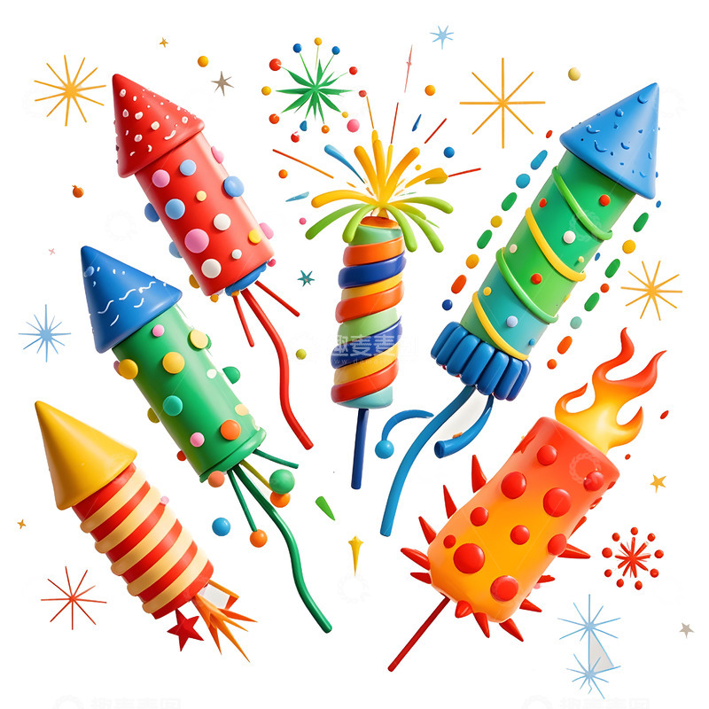 高清大图下载【趣麦麦图】彩色烟花棒新年节日庆典