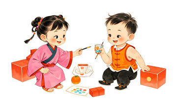 兄妹一起庆祝新年欢乐团聚时刻