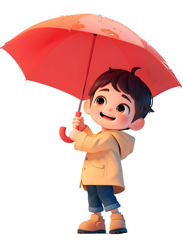 雨天打伞出行的小孩