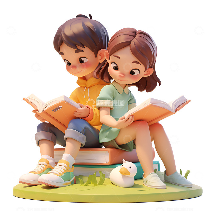 高清大图下载【趣麦麦图】坐在一起看书的学生