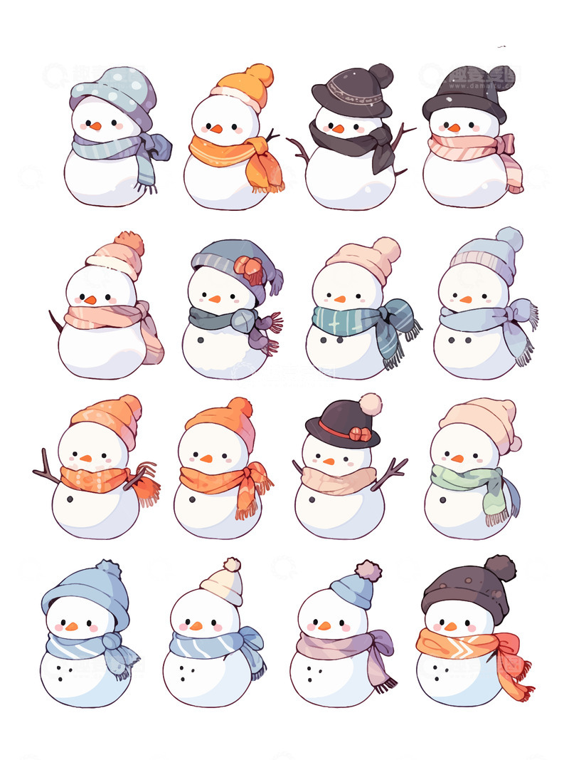 高清大图下载【趣麦麦图】冬季雪人堆雪人雪花