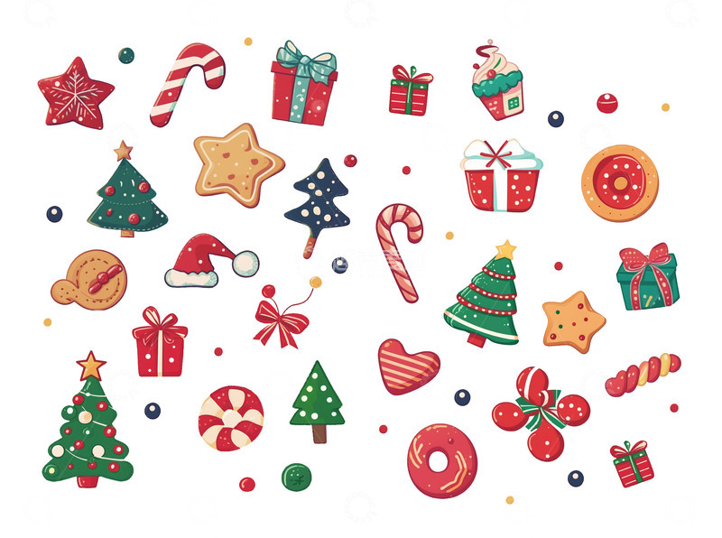 高清大图下载【趣麦麦图】圣诞节圣诞树圣诞帽子圣诞礼物拐棍塘元素