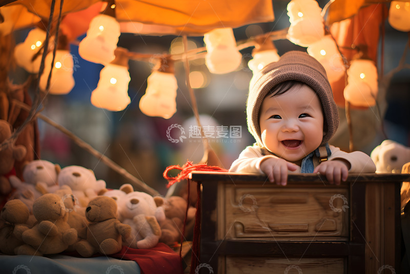 高清大图下载【趣麦麦图】坐在玩具摊里的小婴儿