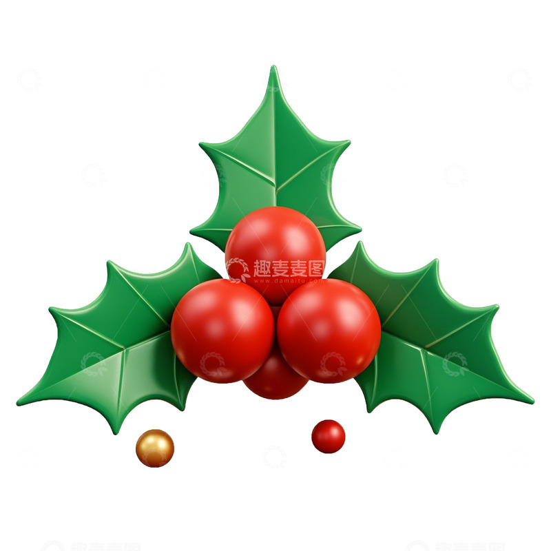 高清大图下载【趣麦麦图】圣诞节冬青果实素材3d卡通可爱立体