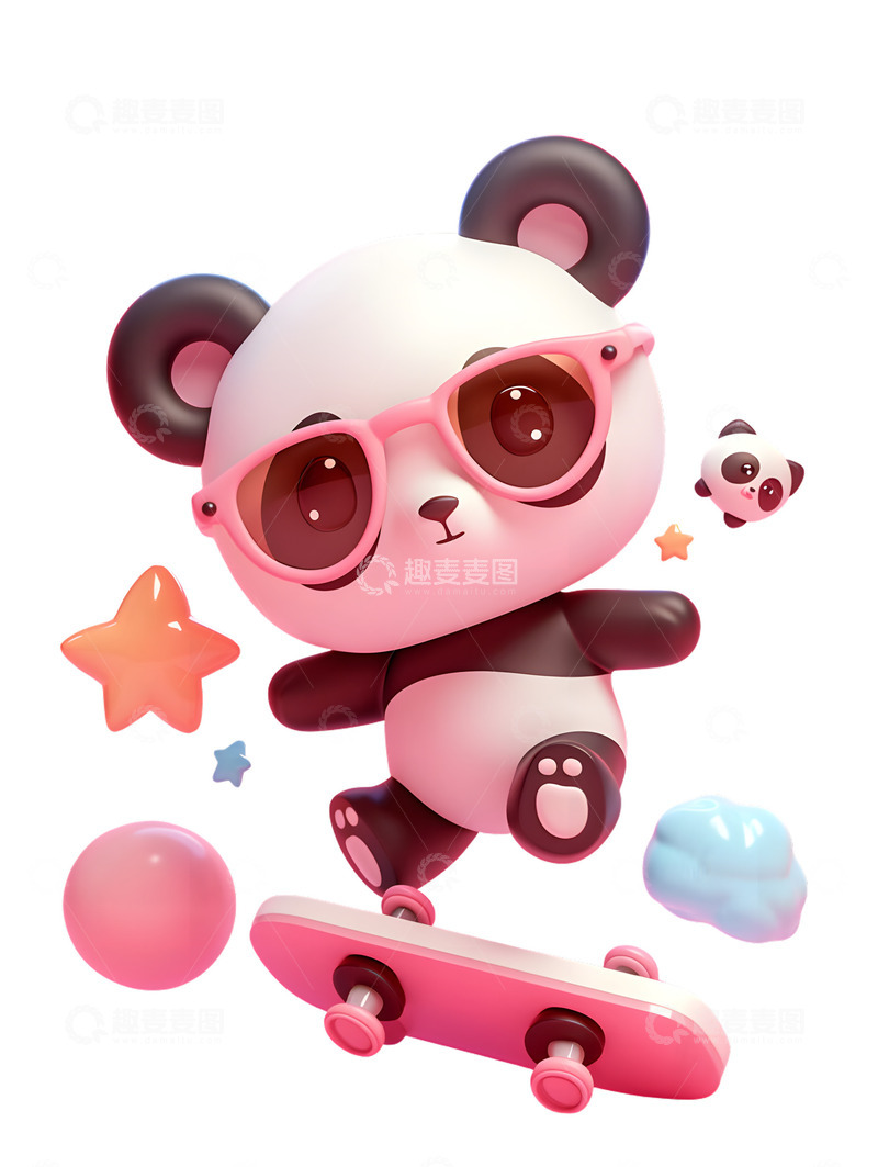 高清大图下载【趣麦麦图】可爱的熊猫滑雪时尚
