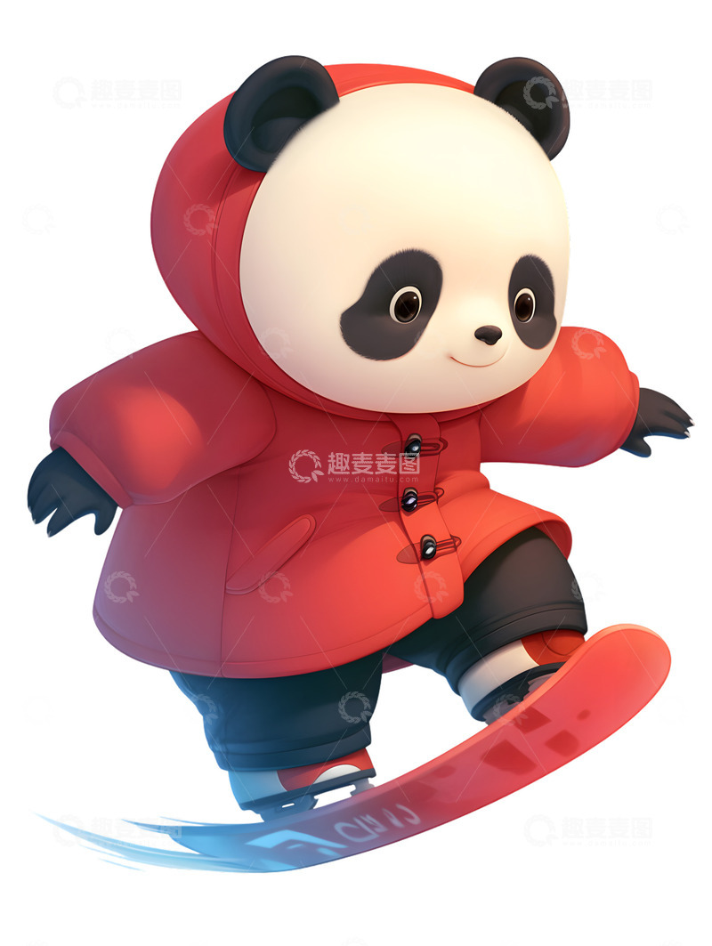 高清大图下载【趣麦麦图】可爱的熊猫在滑雪