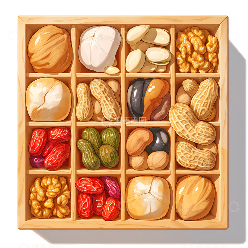 高清大图下载【趣麦麦图】卡通木盒子里的坚果