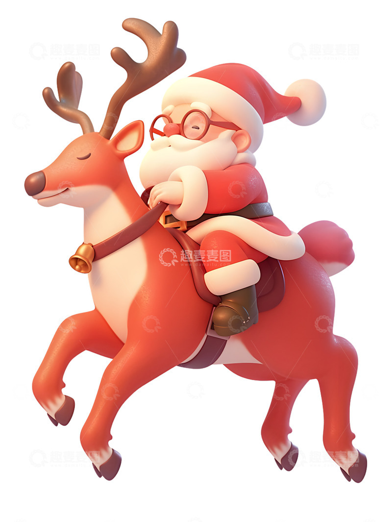 高清大图下载【趣麦麦图】圣诞老人骑着麋鹿卡通