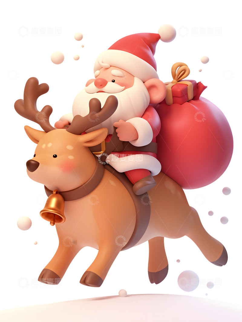 高清大图下载【趣麦麦图】圣诞老人骑着麋鹿卡通节日