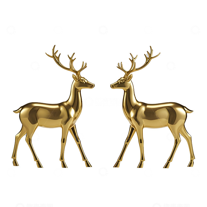 高清大图下载【趣麦麦图】两只金色驯鹿圣诞节装饰