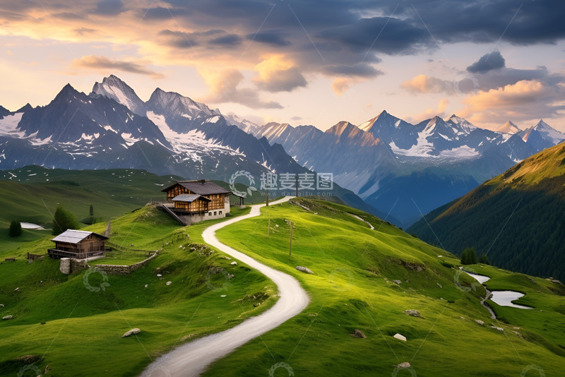 高清大图下载【趣麦麦图】山脊上的房屋