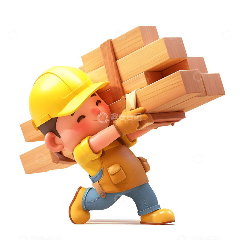 高清大图下载【趣麦麦图】抬着木材的建筑工人