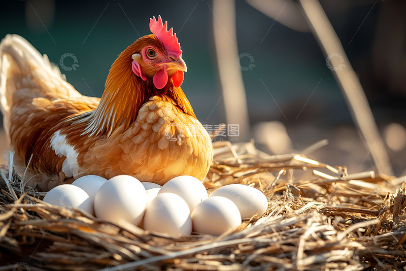 高清大图下载【趣麦麦图】窝里孵蛋的母鸡