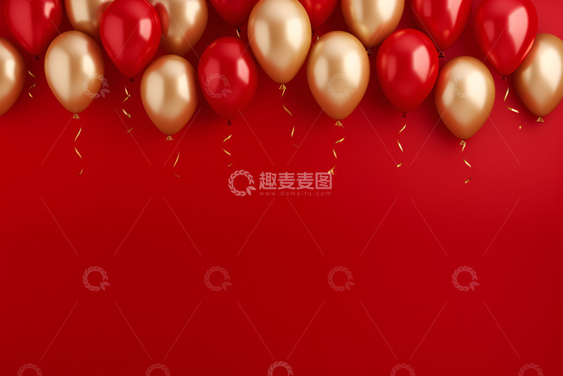 高清大图下载【趣麦麦图】金色红色气球背景