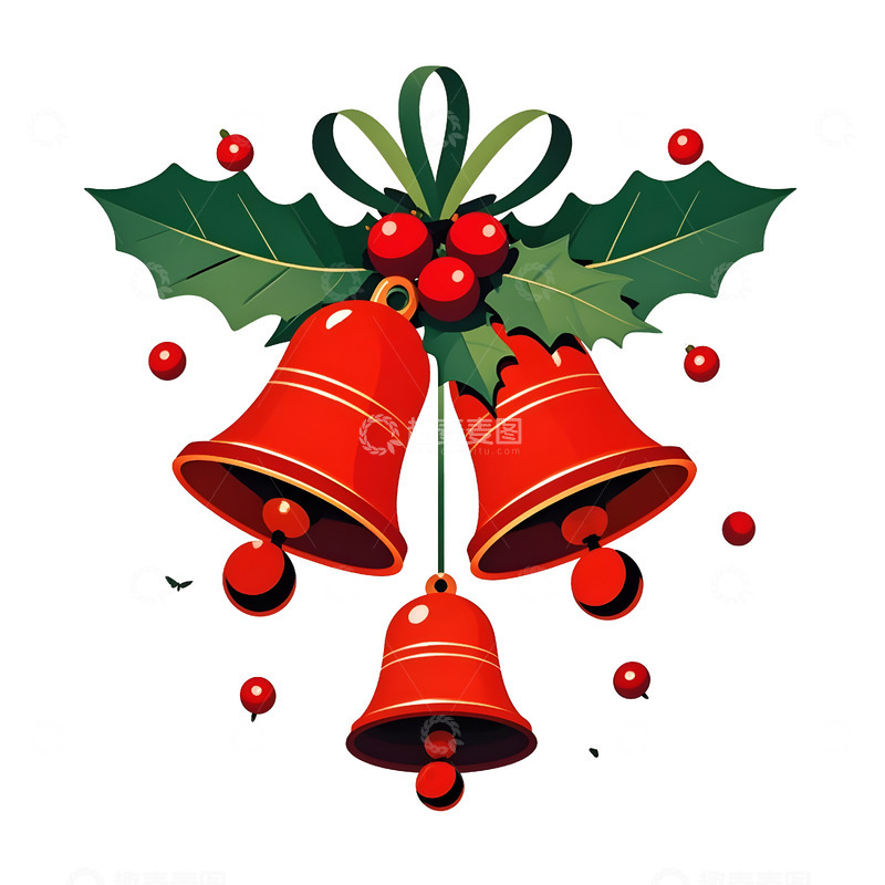 高清大图下载【趣麦麦图】红色圣诞铃铛装饰节日气氛浓厚