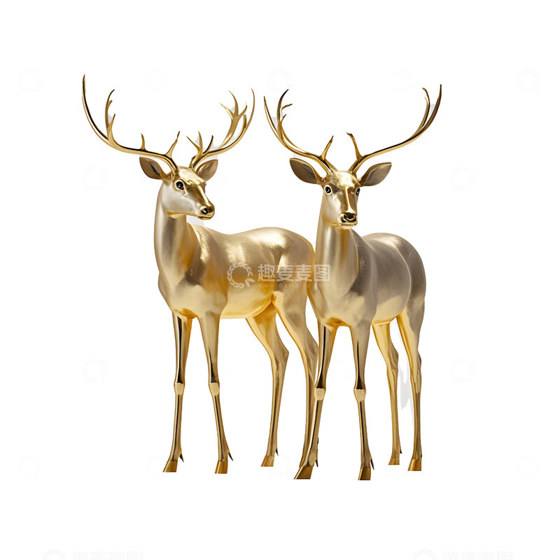 高清大图下载【趣麦麦图】两只金色驯鹿圣诞节典雅象征