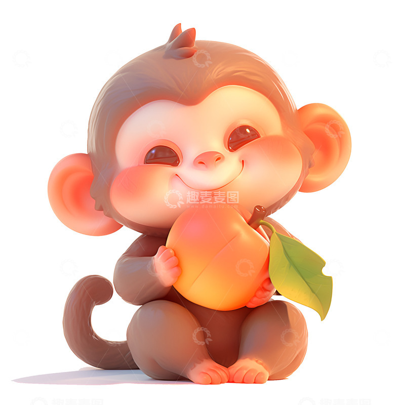 高清大图下载【趣麦麦图】抱着桃子的小猴子