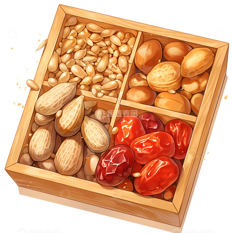 高清大图下载【趣麦麦图】卡通一木盒子坚果