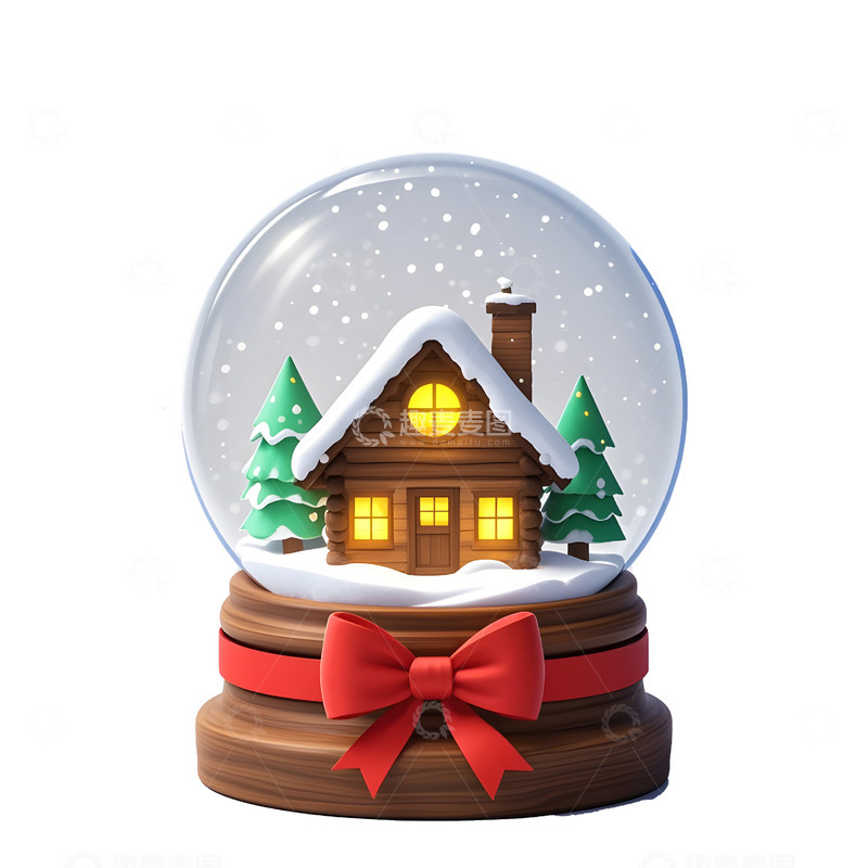 高清大图下载【趣麦麦图】圣诞水晶球里的冬日小屋节日浪漫装饰