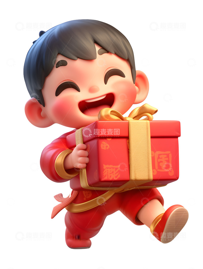 高清大图下载【趣麦麦图】新年小孩礼盒