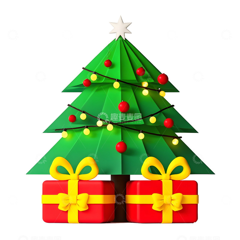 高清大图下载【趣麦麦图】圣诞树与礼物摆设节日庆祝装饰