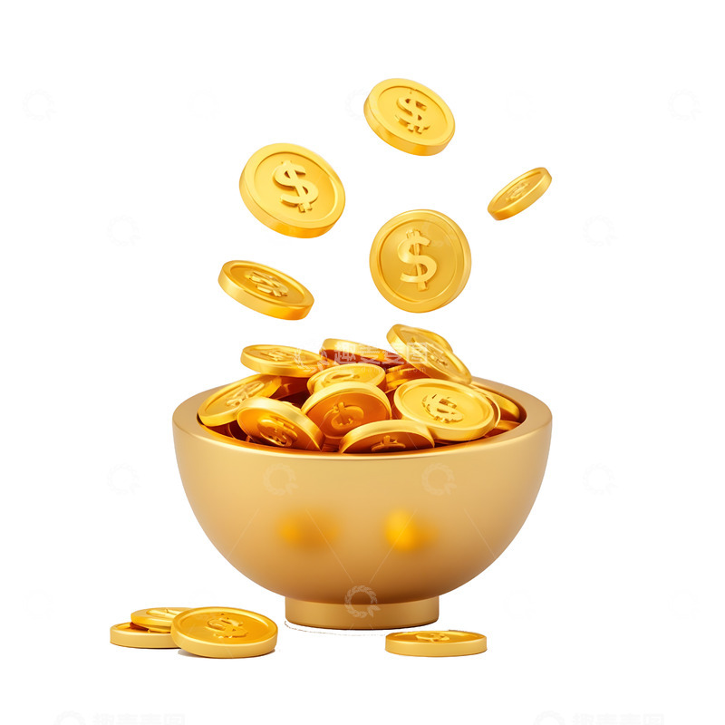 高清大图下载【趣麦麦图】金币飞扬的碗财富涌动的象征