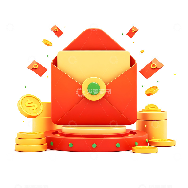 高清大图下载【趣麦麦图】大红红包袋喜庆财运满满