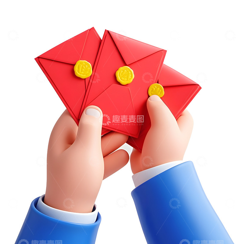 高清大图下载【趣麦麦图】手拿红包的节日喜庆招财祝福