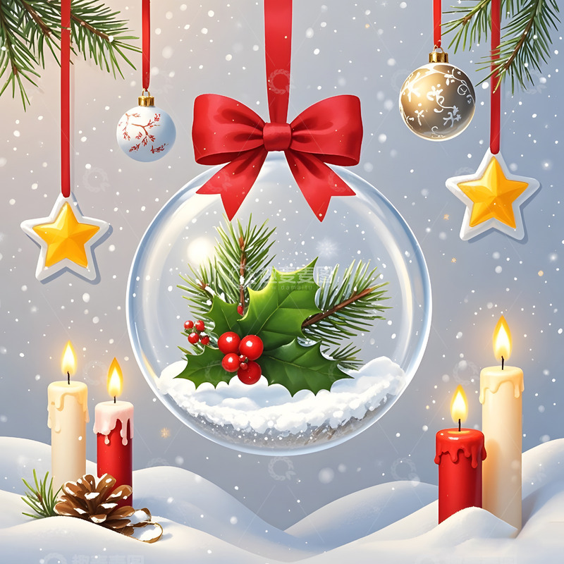 高清大图下载【趣麦麦图】玻璃球装饰圣诞场景温馨节日气氛