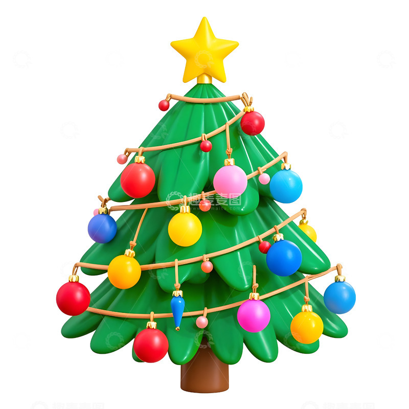 彩灯装饰的圣诞树节日欢乐氛围