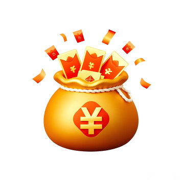 金色财富袋红包与金币象征财运