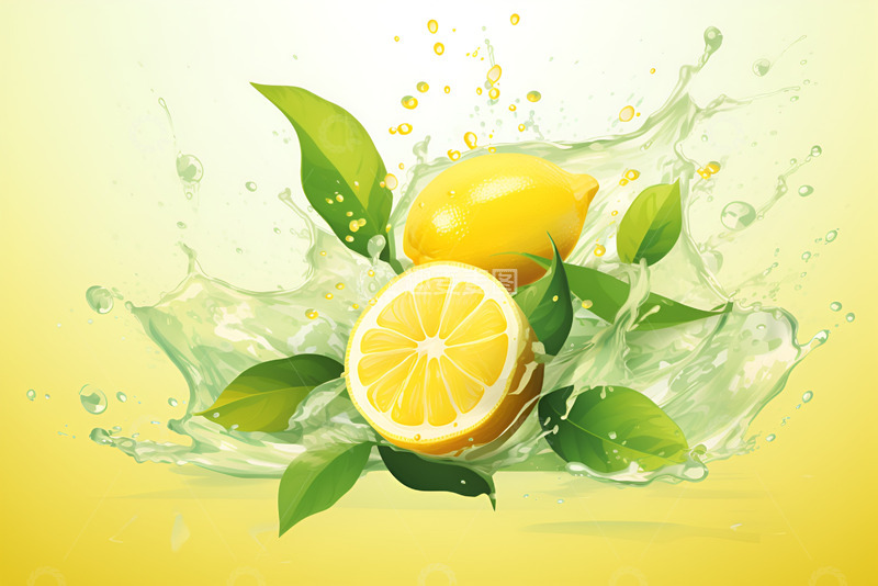 高清大图下载【趣麦麦图】卡通简约柠檬与飞溅的水花