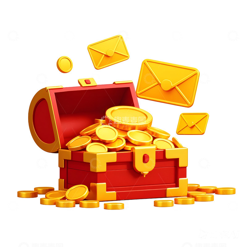 高清大图下载【趣麦麦图】满溢金币的财宝箱喜庆节日气氛