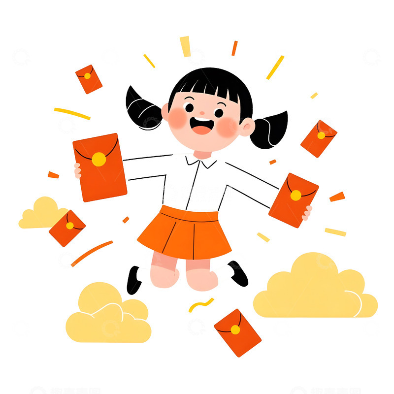 高清大图下载【趣麦麦图】小孩收到红包满满的祝福