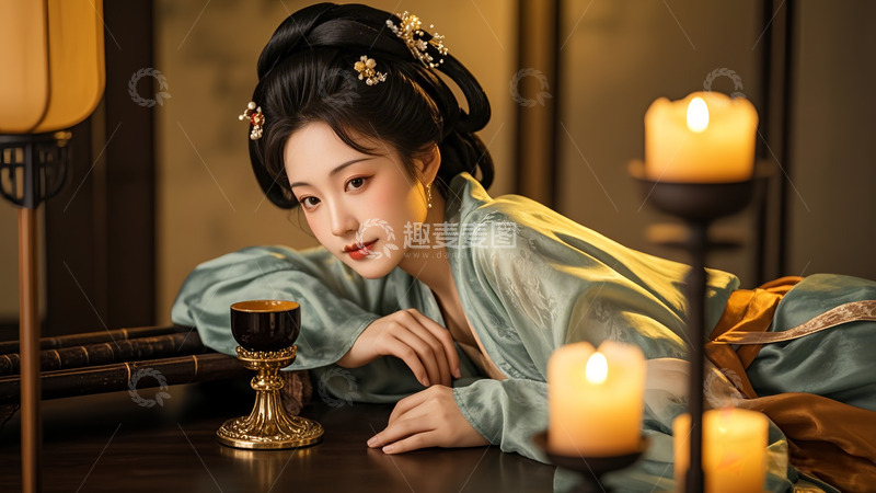 高清大图下载【趣麦麦图】古风少女烛光晚