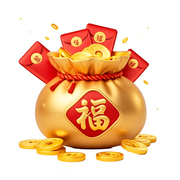 装满红包的财富袋富贵吉祥