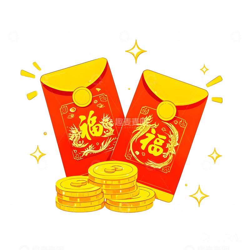 高清大图下载【趣麦麦图】双红包与金币新年好运连连