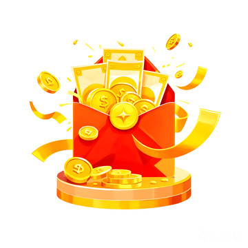 红包洒落的财富袋喜庆财运来临