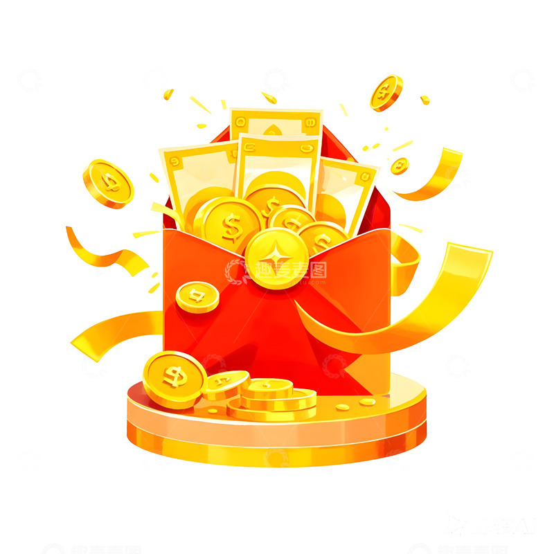 高清大图下载【趣麦麦图】红包洒落的财富袋喜庆财运来临