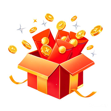 金币洒落的红包礼盒节日财运象征