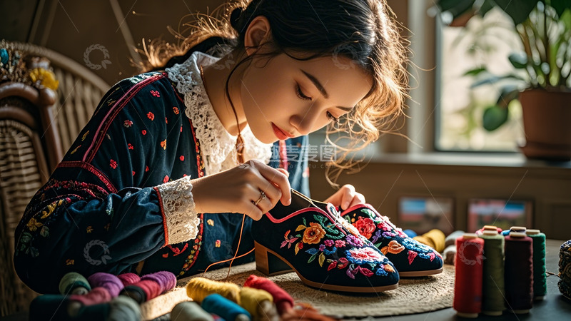 高清大图下载【趣麦麦图】手工中国风鞋子