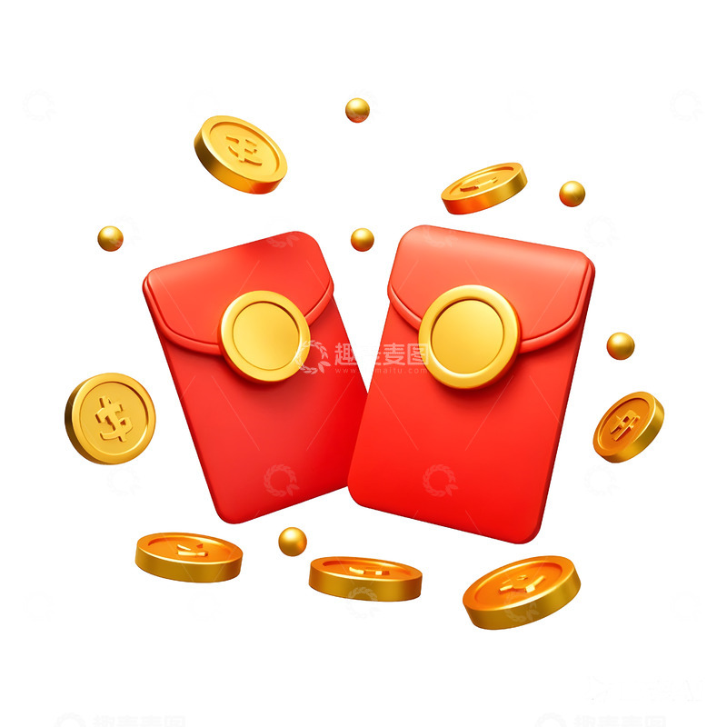 高清大图下载【趣麦麦图】金币和红包散落的礼盒新年财运