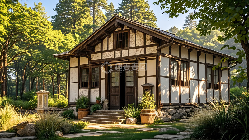 高清大图下载【趣麦麦图】林间木屋中国风