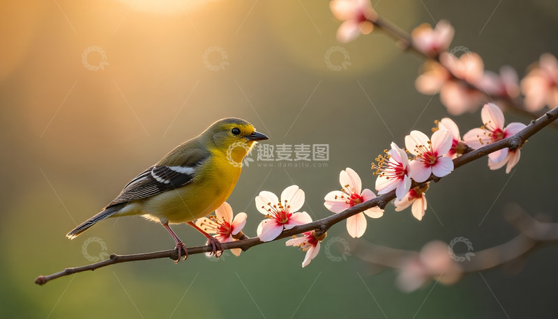 高清大图下载【趣麦麦图】麻雀啄花春景图